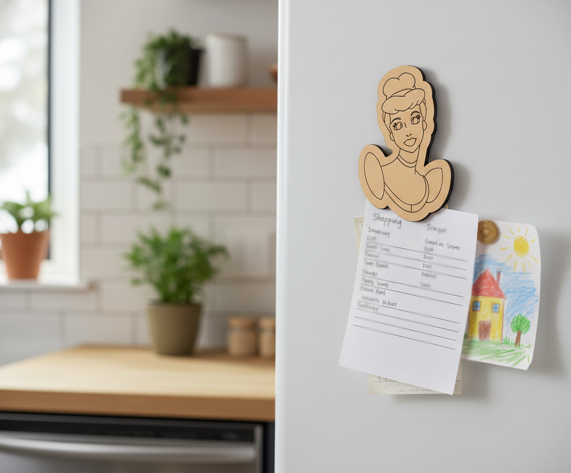 MDF Princess Fridge Magnet DIY Craft Cutout Decor Gift Combo unpainted base, mounted on fridge 