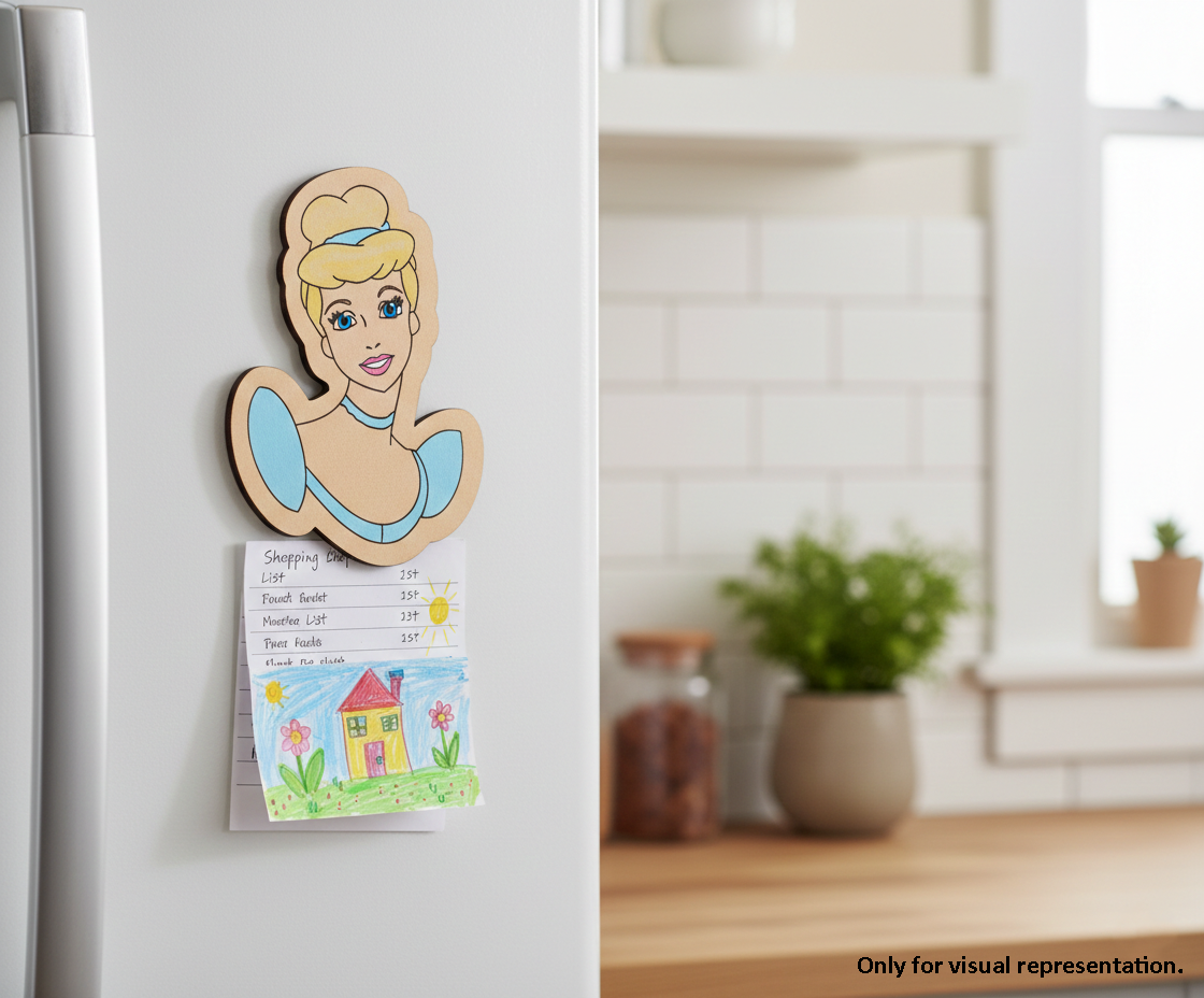MDF Princess Fridge Magnet DIY Craft Cutout Decor Gift Combo painted base, mounted on fridge 