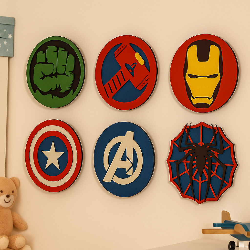 DIY MDF Superhero Logo Cutout Set for Painting & Crafts