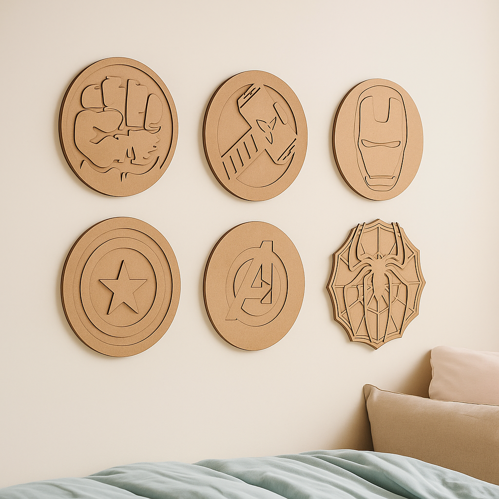 DIY MDF Superhero Logo Cutout Set for Painting & Crafts