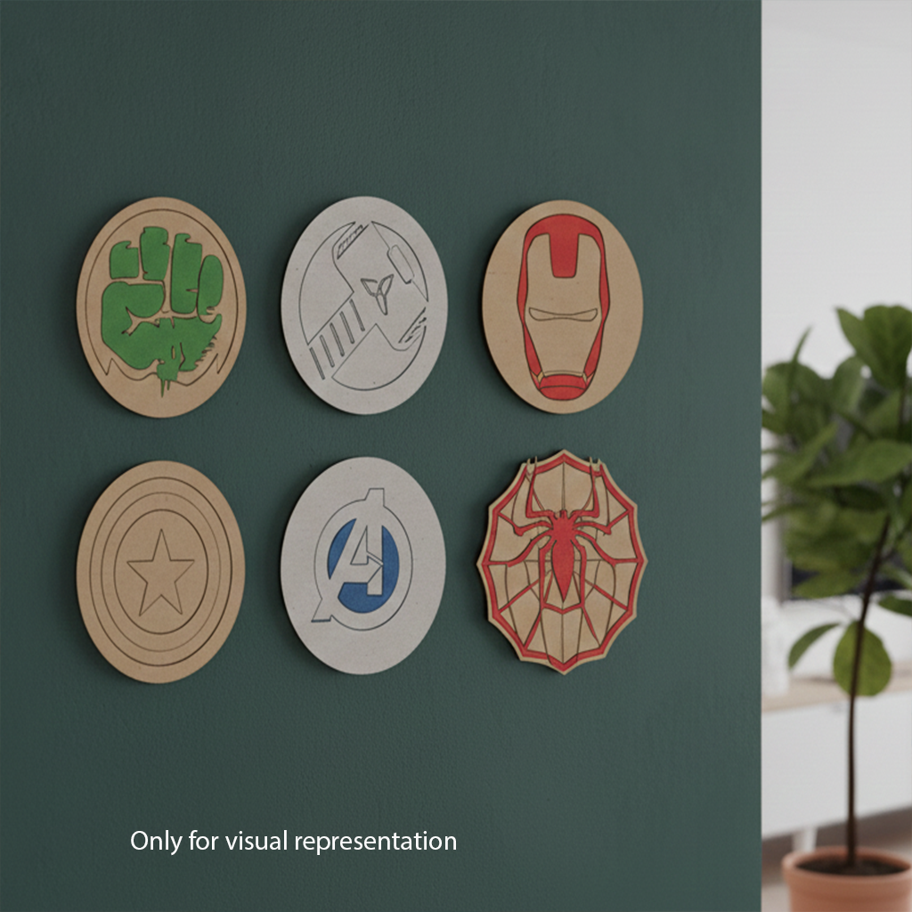 DIY MDF Superhero Logo Cutout Set for Painting & Crafts