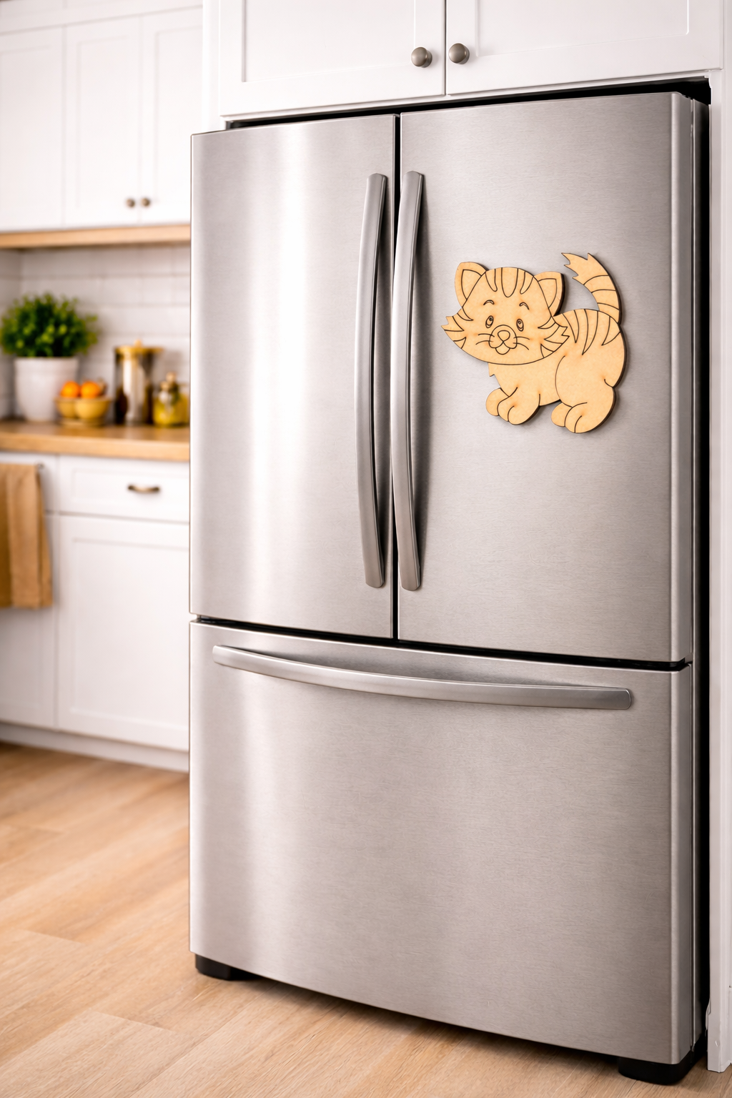 MDF Cute Cat Fridge Magnet DIY Craft Cutout Decor Gift Combo unpainted base, mounted on fridge 