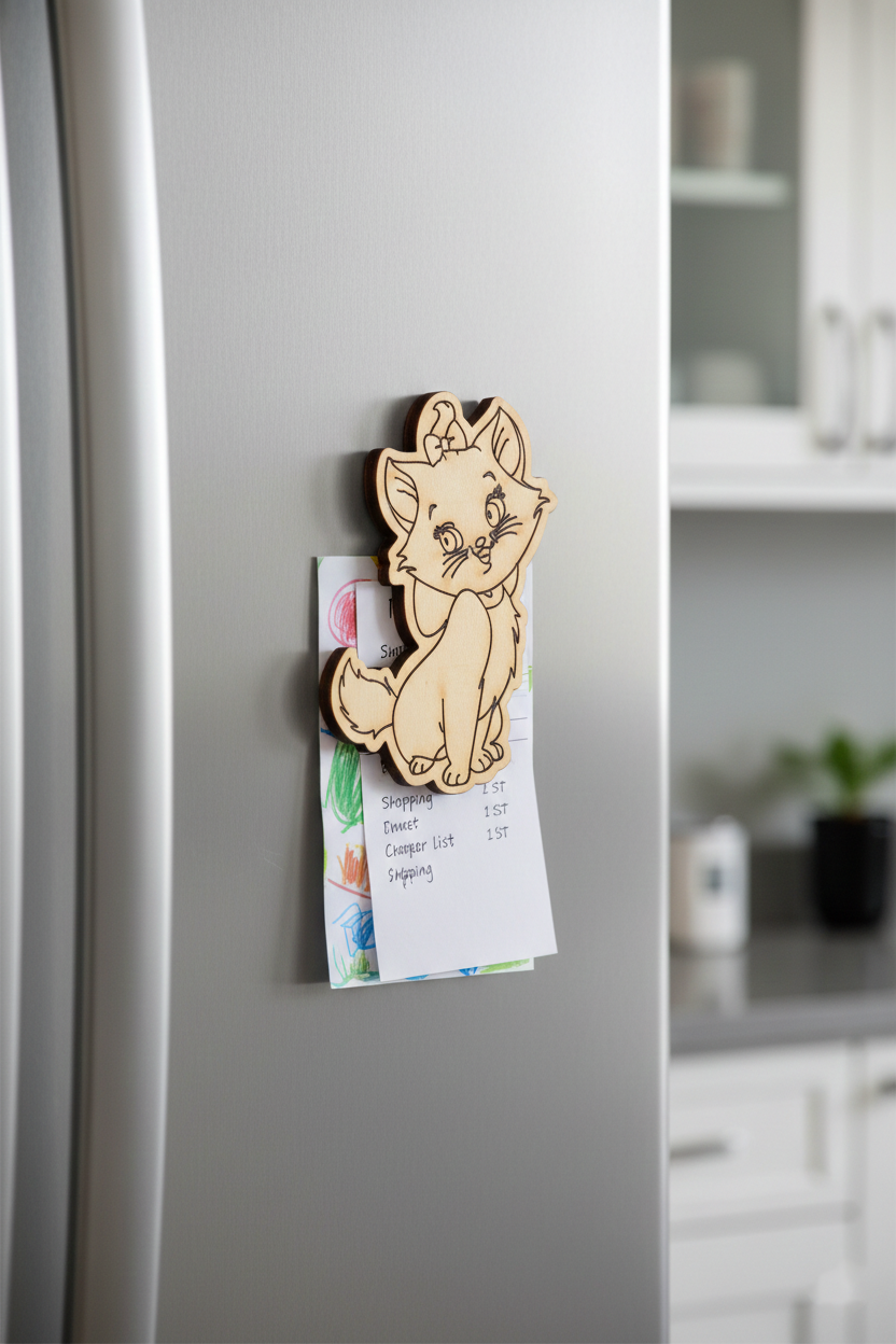 MDF Cute Kitten Fridge Magnet DIY Craft Cutout Decor GiftSet unpainted base, mounted on fridge 