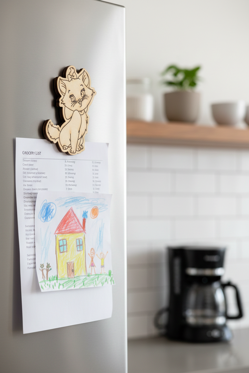 MDF Cute Kitten Fridge Magnet DIY Craft Cutout Decor GiftSet unpainted base, mounted on fridge 