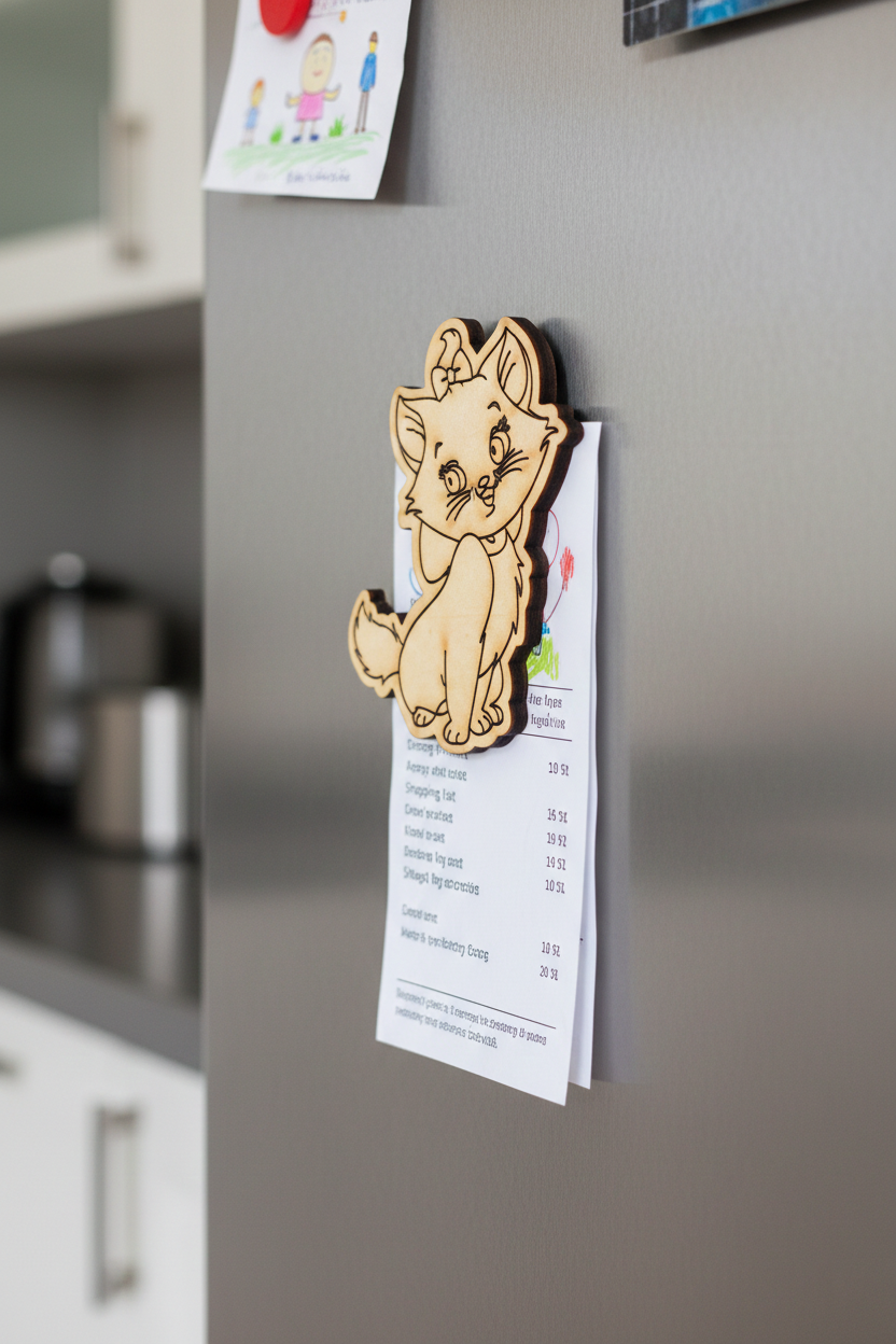 MDF Cute Kitten Fridge Magnet DIY Craft Cutout Decor GiftSet unpainted base, mounted on fridge 