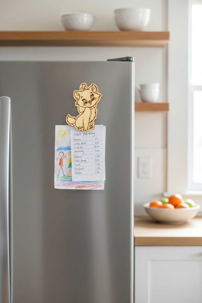 MDF Cute Kitten Fridge Magnet DIY Craft Cutout Decor GiftSet unpainted base, mounted on fridge 