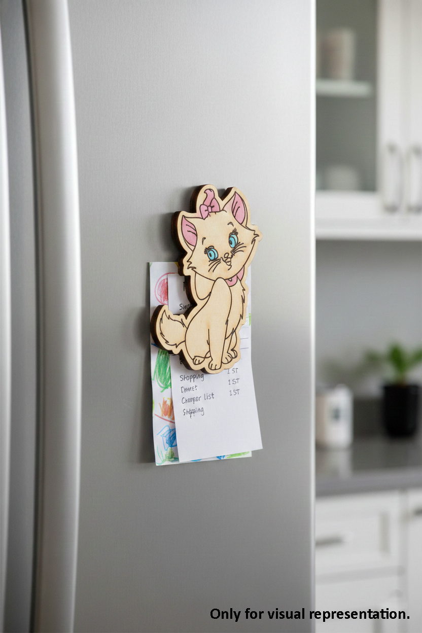 MDF Cute Kitten Fridge Magnet DIY Craft Cutout Decor GiftSet painted base, mounted on fridge 