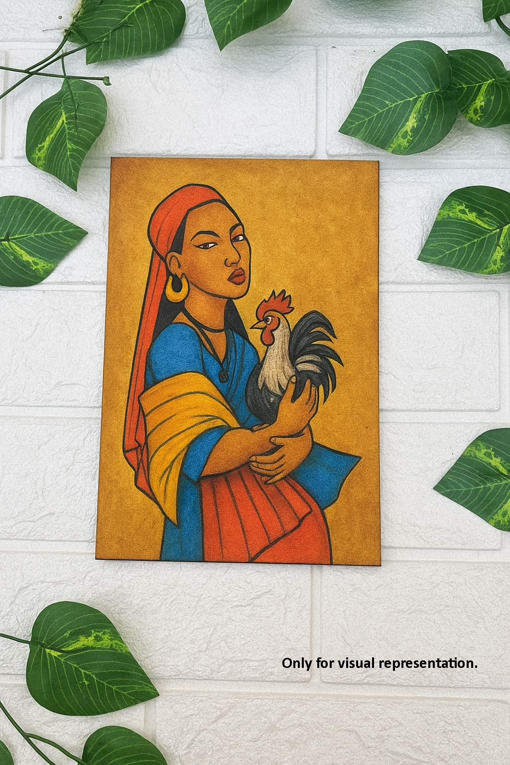 Hand-painted traditional painting displayed on wall