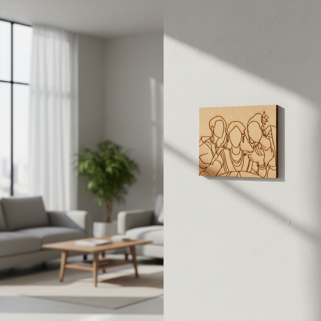 DIY traditional painting MDF board with three women design hanging on wall