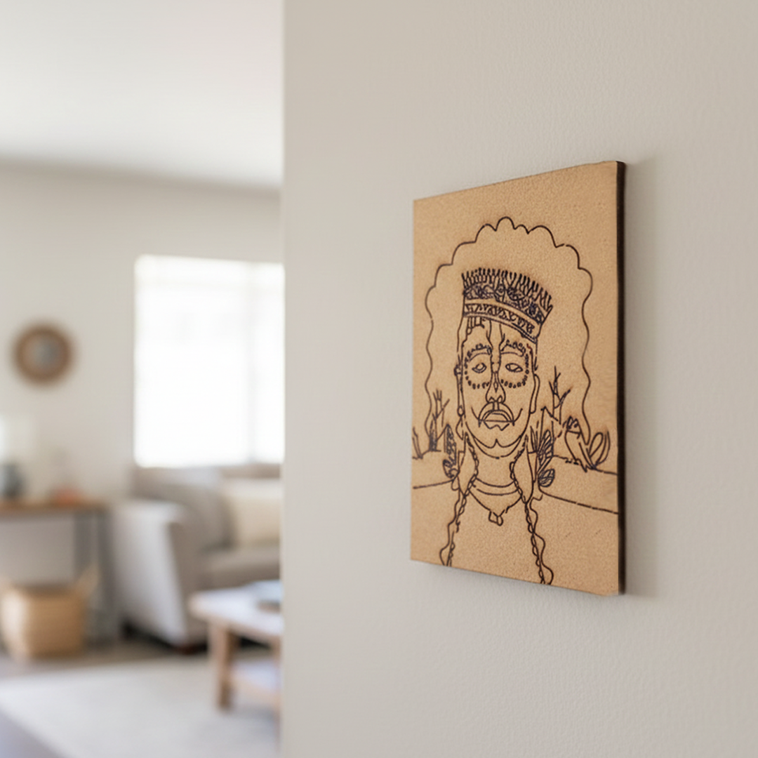 DIY Tribal Portrait Painting Kit – Ethnic Man with Crown – MDF Craft Base for Coloring, mounted on wall