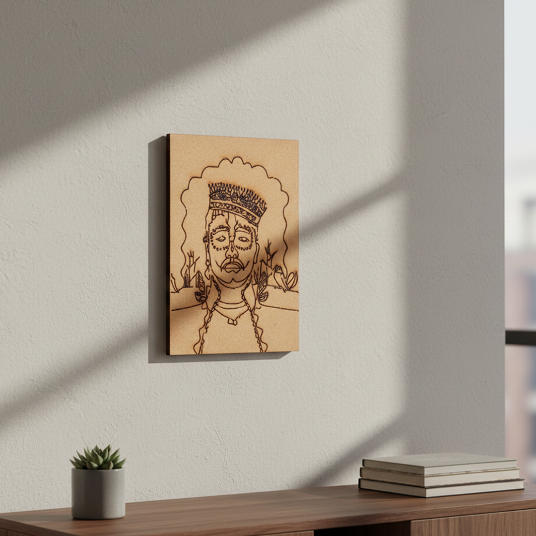 DIY Tribal Portrait Painting Kit – Ethnic Man with Crown – MDF Craft Base for Coloring, mounted on wall