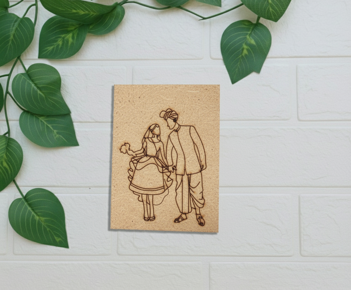 Unpainted MDF DIY Punjabi couple painting kit with engraved traditional design – perfect for hand-painting and wall décor