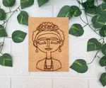 DIY MDF painting base with engraved outline of Frida Kahlo portrait – blank craft board
