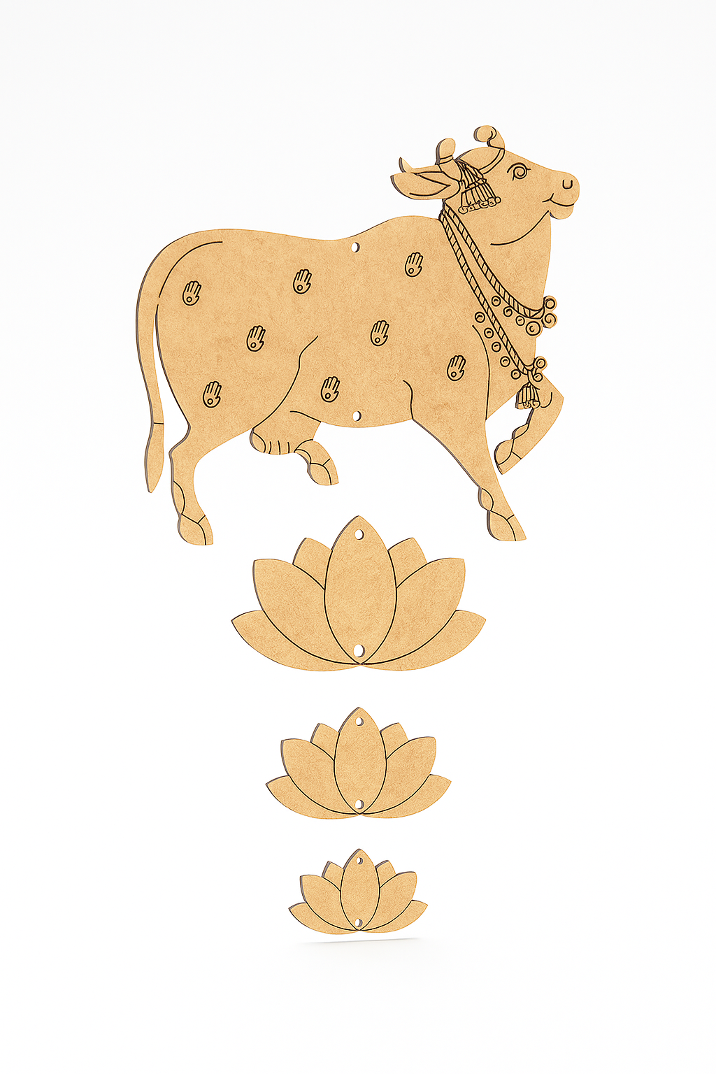 DIY MDF Cow Wall Hanging with Lotus for Home Decor