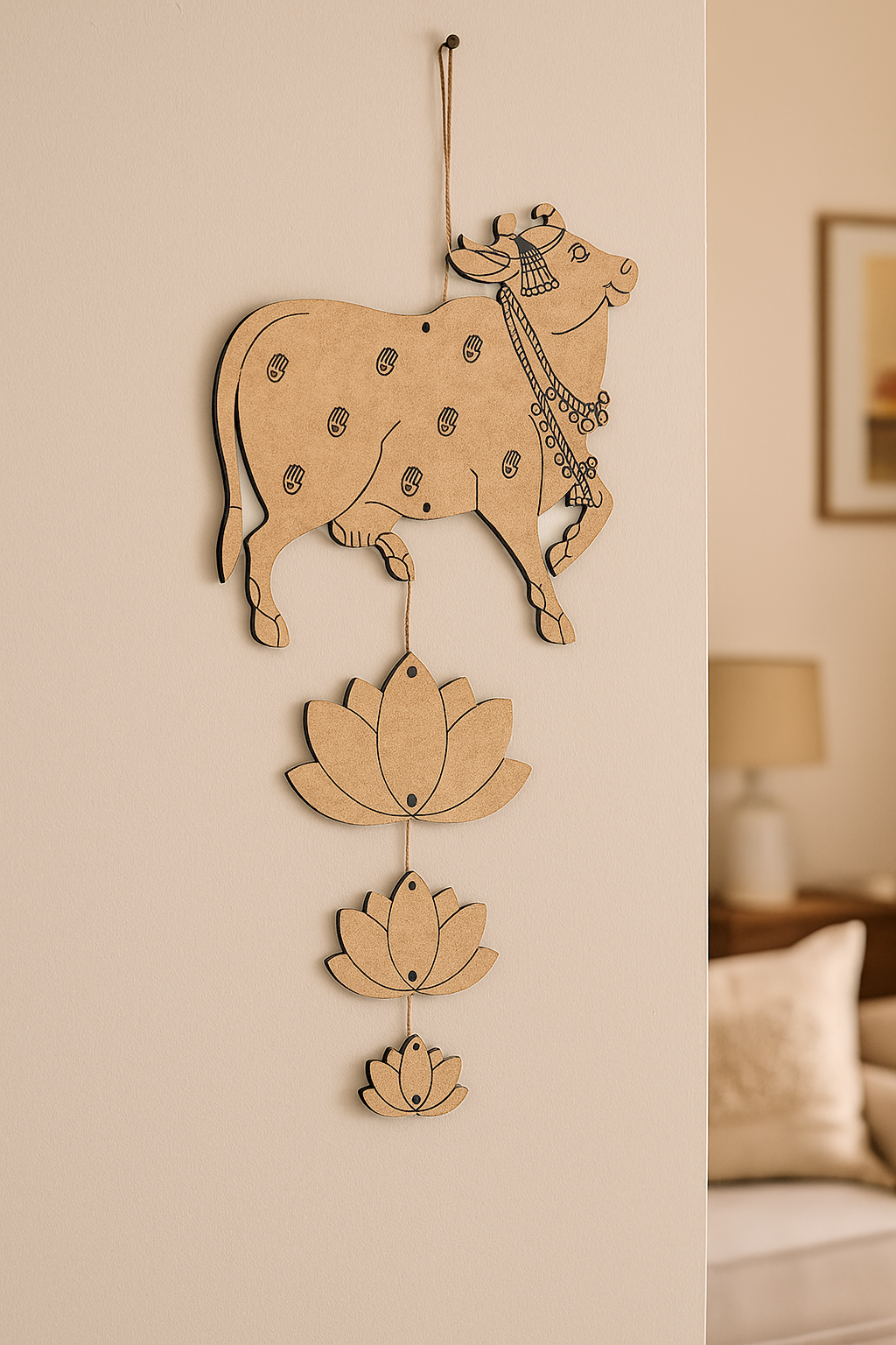 DIY MDF Cow Wall Hanging with Lotus for Home Decor