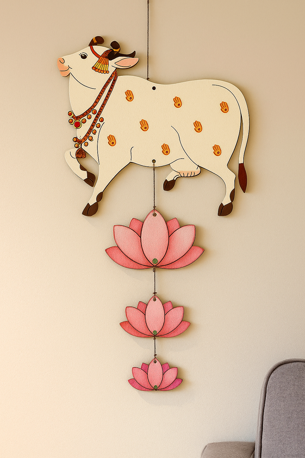 DIY MDF Cow Wall Hanging with Lotus for Home Decor