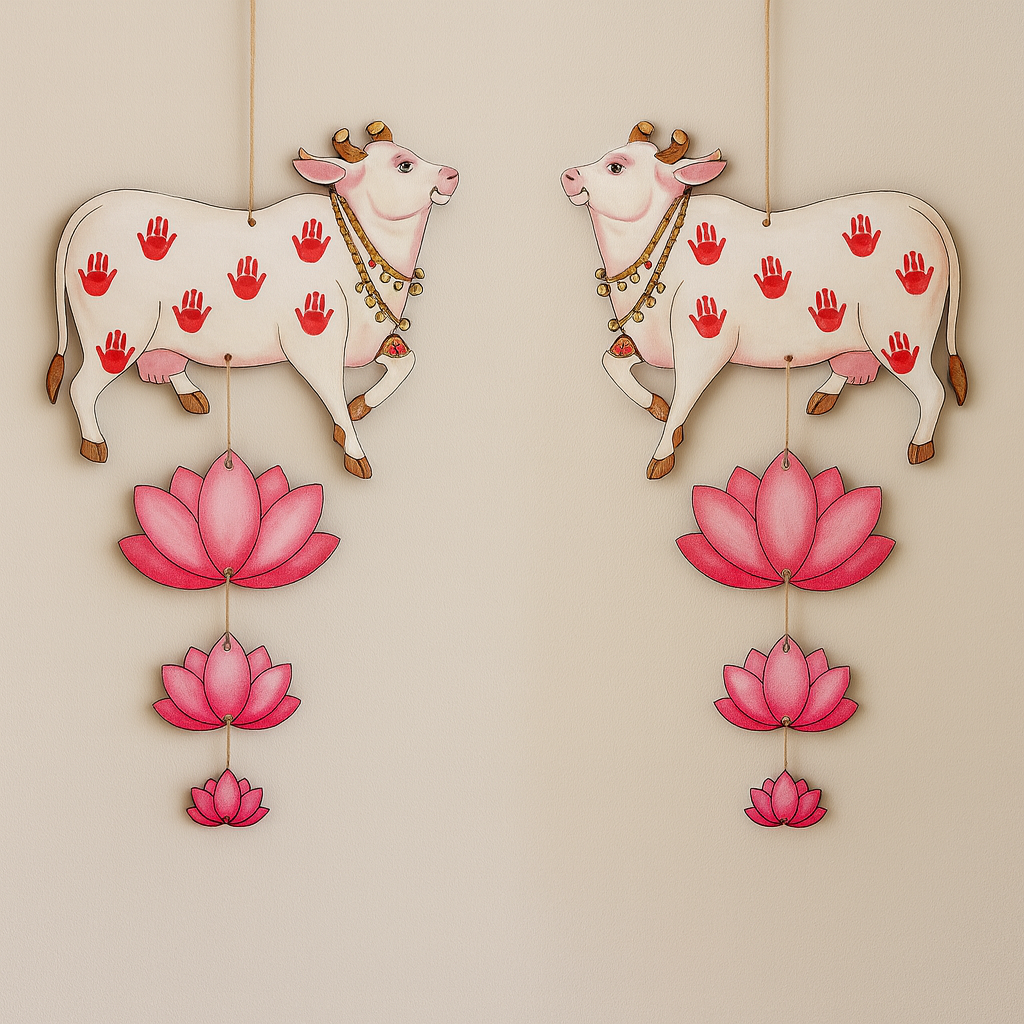 DIY MDF Cow Wall Hanging with Lotus for Home Decor