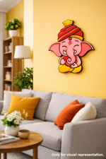 Decorative MDF DIY wall art of a cute ganesh  in a living room.