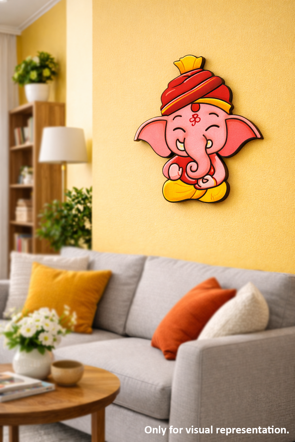 Decorative MDF DIY wall art of a cute ganesh  in a living room.