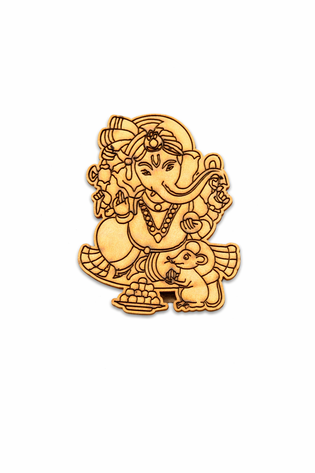 MDF DIY cutout of a deity with a mouse on a white background