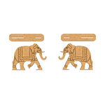 Two DIY MDF  elephant toys with decorative patterns on a white background