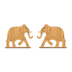 Two mdf elephant figurines on a white background