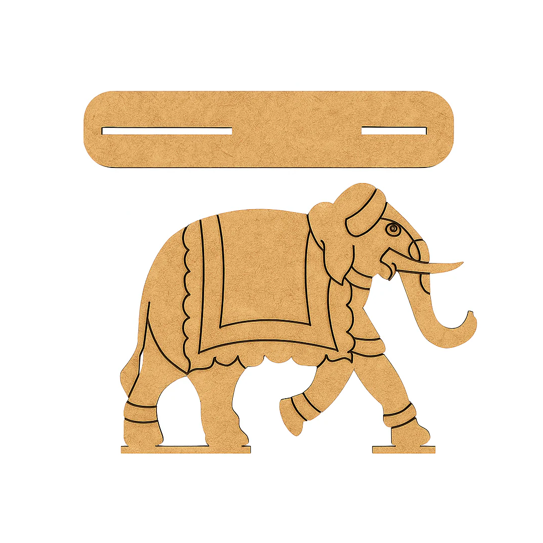 DIY MDF  elephant cutout with decorative patterns on a white background