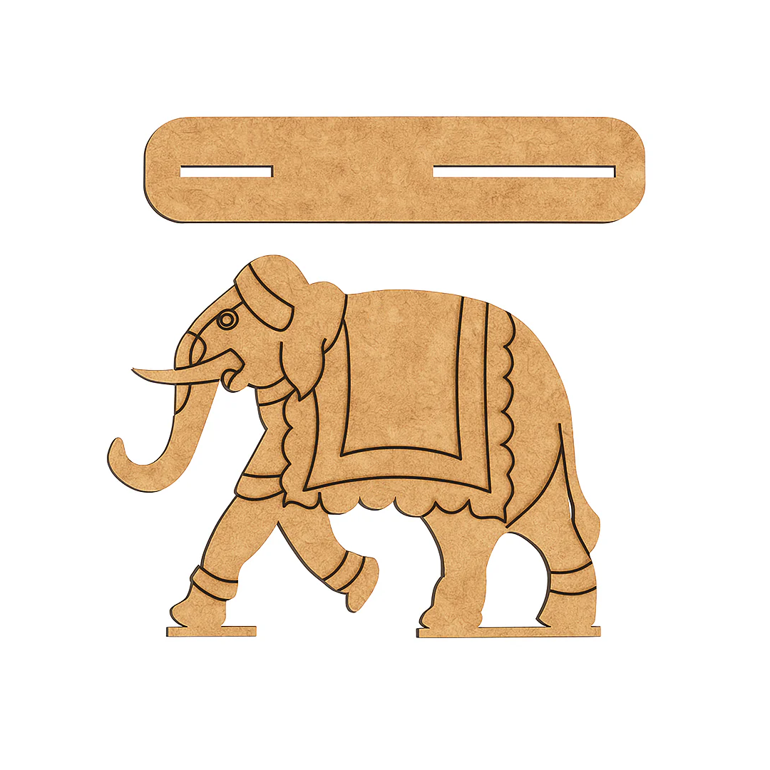 DIY MDF  elephant cutout with decorative patterns on a white background