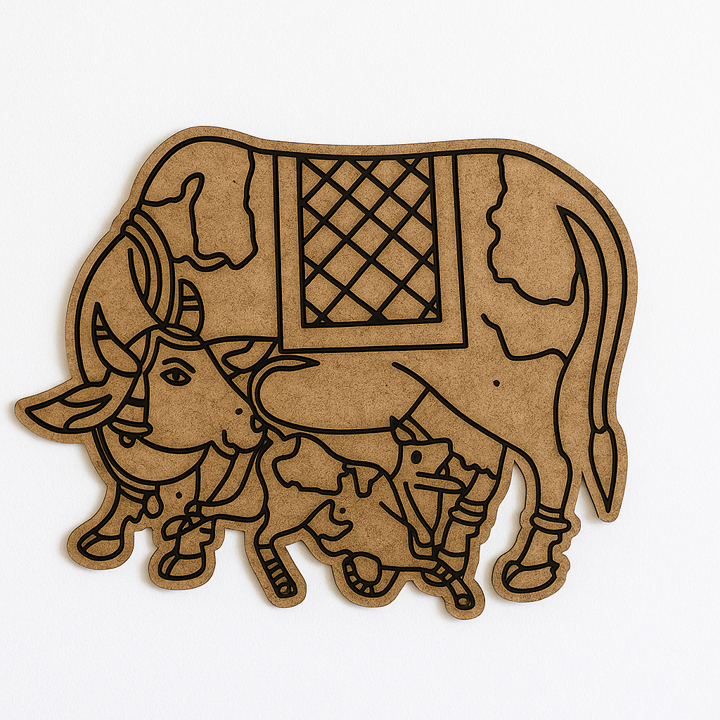DIY MDF Kamdhenu Cow & Calf Wall Art for Home Decor