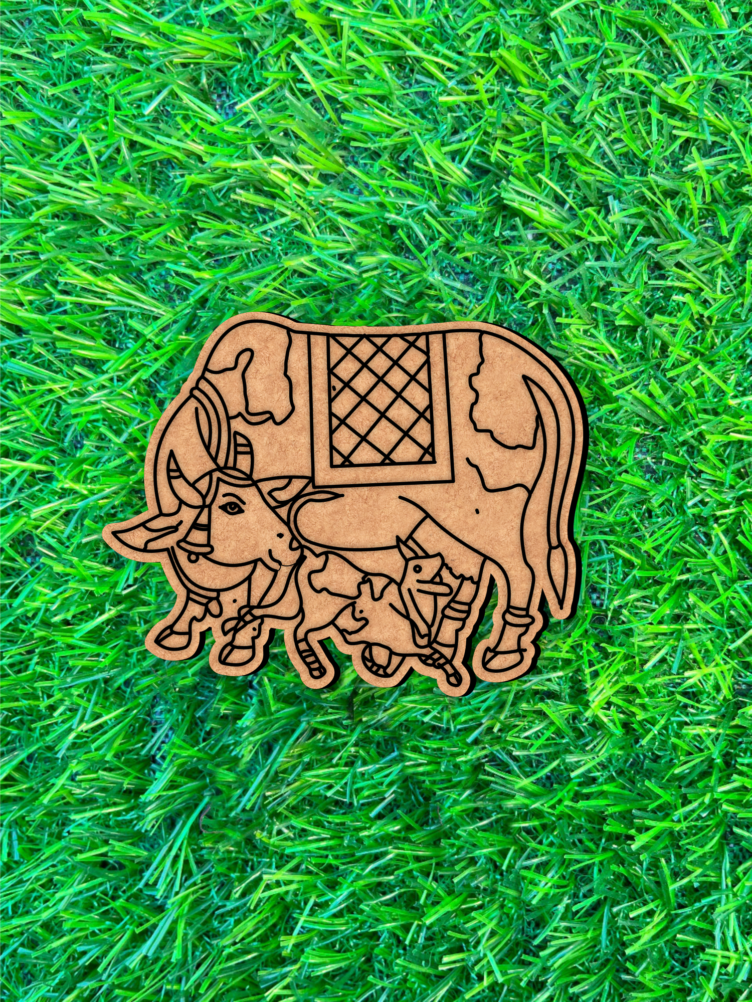 DIY MDF Kamdhenu Cow & Calf Wall Art for Home Decor