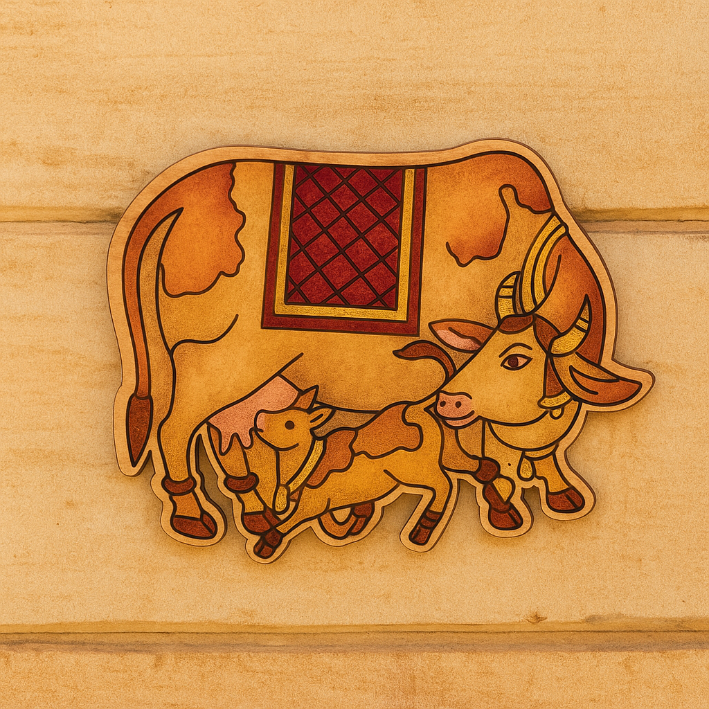 DIY MDF Kamdhenu Cow & Calf Wall Art for Home Decor