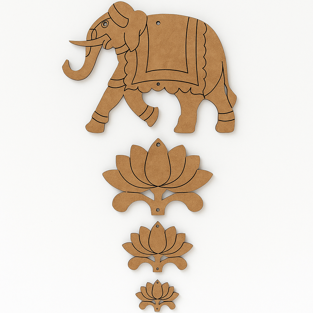 DIY MDF Elephant Wall Hanging with Lotus for Home Decor