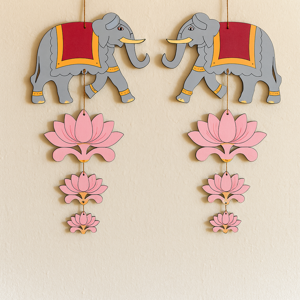 DIY MDF Elephant Wall Hanging with Lotus for Home Decor