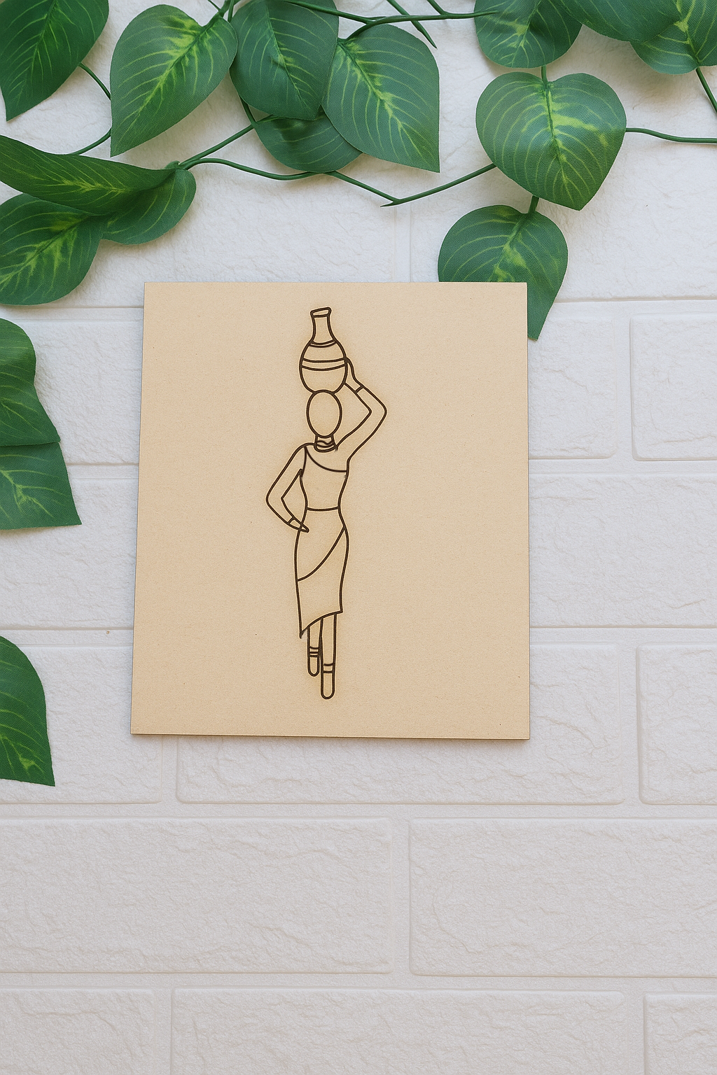 Unpainted MDF Panel with Outline of Village Woman Carrying Pot – DIY Traditional Painting Kit