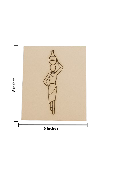 Unpainted MDF Panel with Outline of Village Woman Carrying Pot – DIY Traditional Painting Kit with size