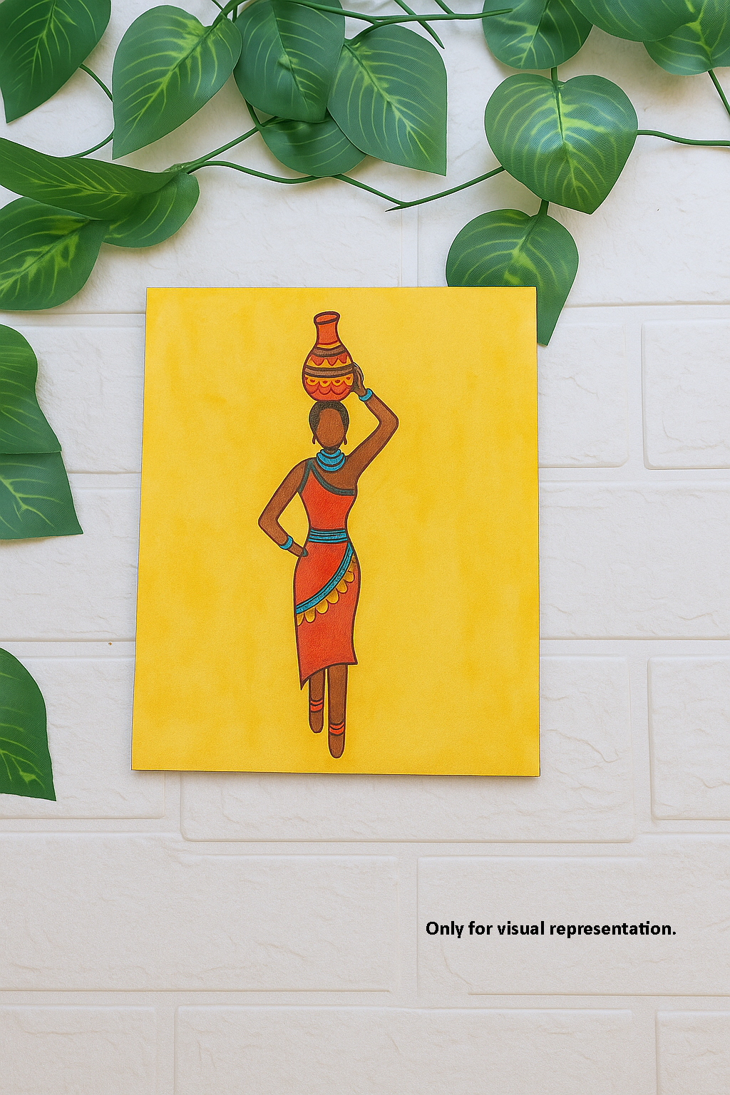 Finished Colored DIY Traditional Painting of Village Woman Carrying Pot – Decorative Wall Art