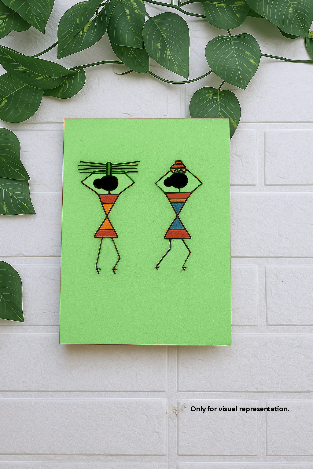 Colorful Painted Warli Art Panel Showing Dancing Tribal Figures – Visual Representation