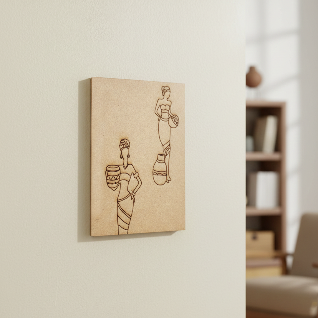 Unpainted MDF Traditional Warli Art Panel with Tribal Dance and Music Design, mounted on wall