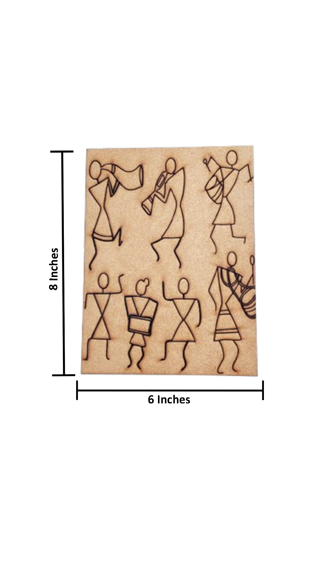 Unpainted MDF Traditional Warli Art Panel with Tribal Dance and Music Design with size
