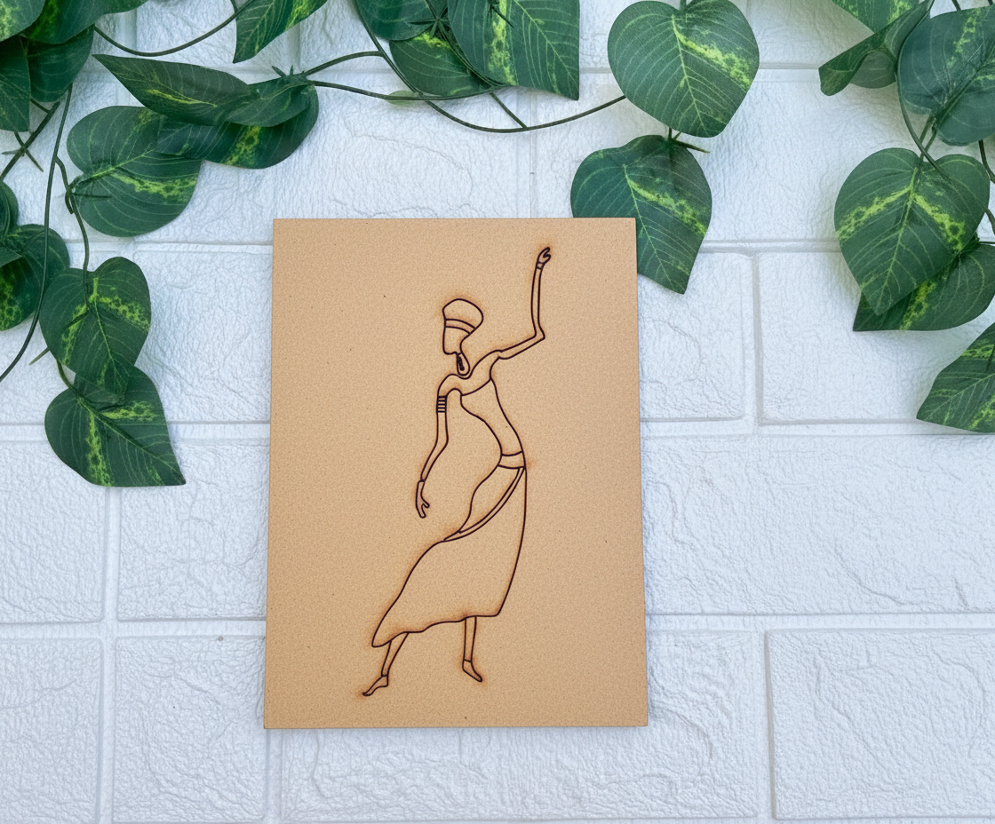 DIY traditional tribal woman MDF painting base with engraved outline – craft board for painting