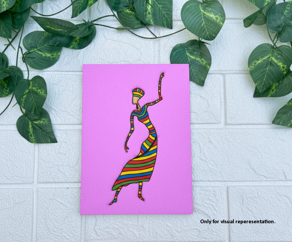 Colorful finished tribal woman painting example on MDF base – only for visual representation