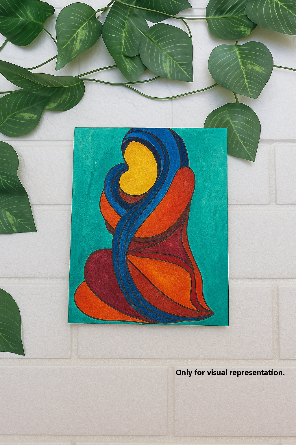 Finished DIY traditional mother and child painting with bright colors – sample for inspiration.