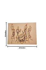 Unpainted MDF Warli art base with tribal musicians and drum, perfect for DIY painting with size