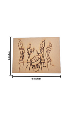 Unpainted MDF Warli art base with tribal musicians and drum, perfect for DIY painting with size