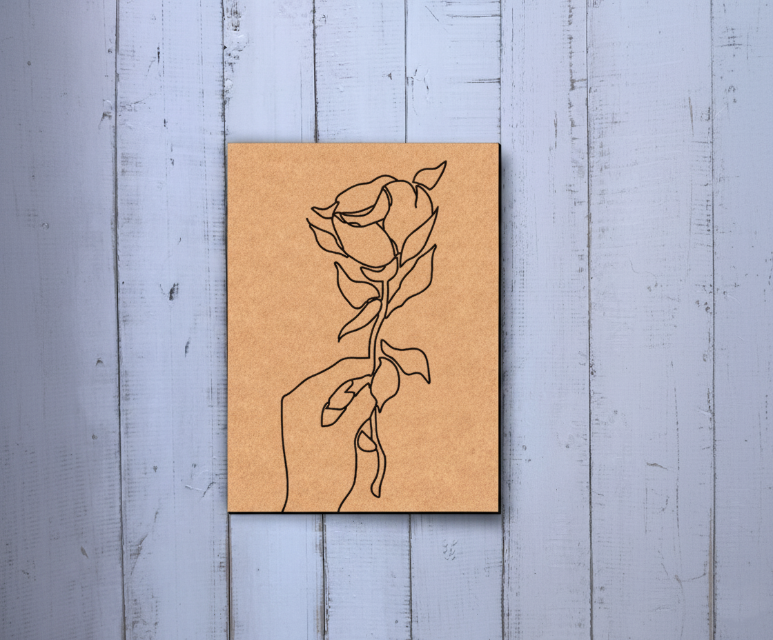 DIY pre-marked MDF traditional painting board with hand holding rose outline