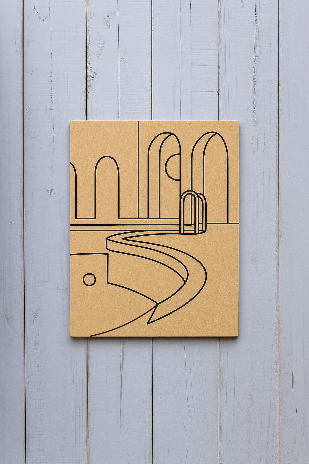 Unpainted MDF pre-marked arched poolside design – DIY modern wall art board