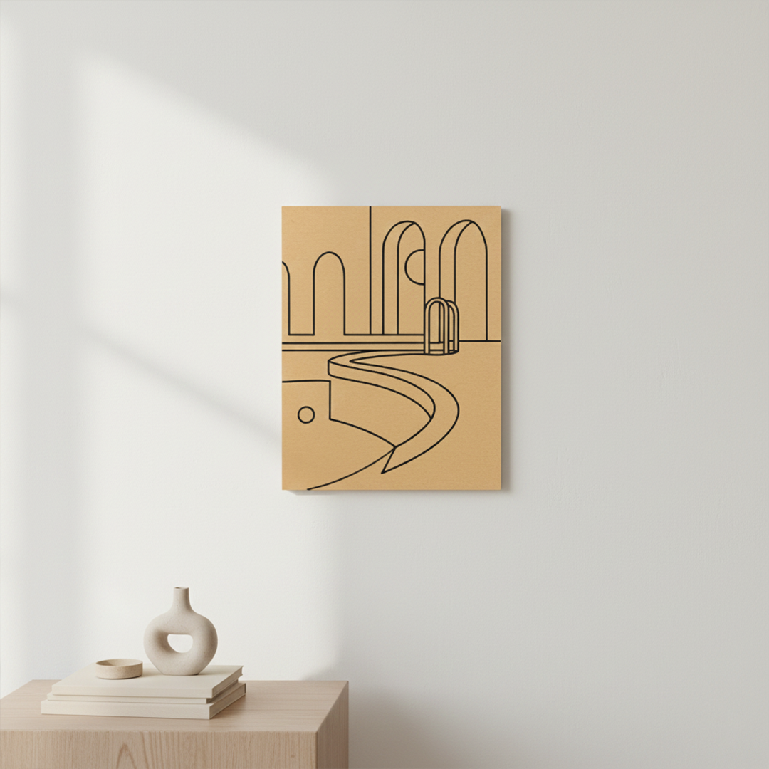 Unpainted MDF pre-marked arched poolside design – DIY modern wall art board, mounted on wall