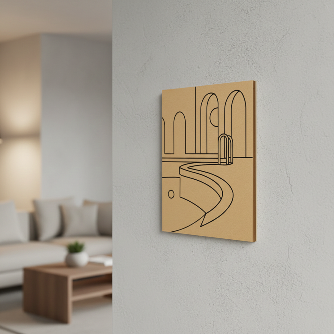 Unpainted MDF pre-marked arched poolside design – DIY modern wall art board, mounted on wall