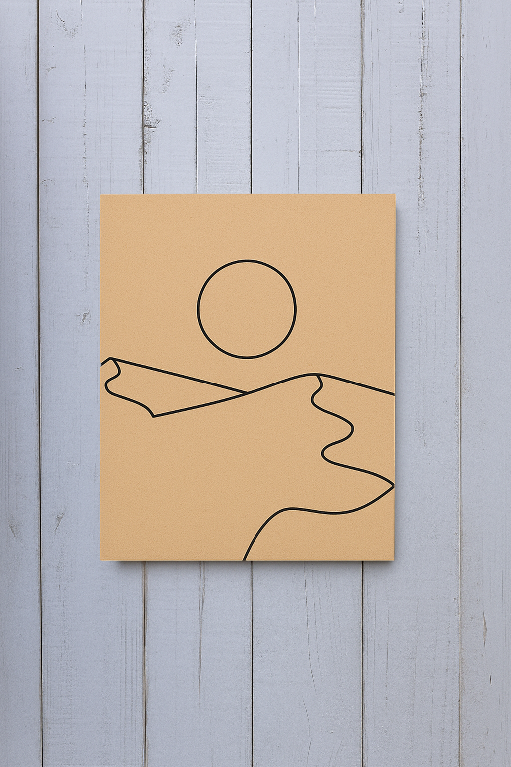 Pre-marked MDF board with outlined desert sunset design for DIY painting craft activity.
