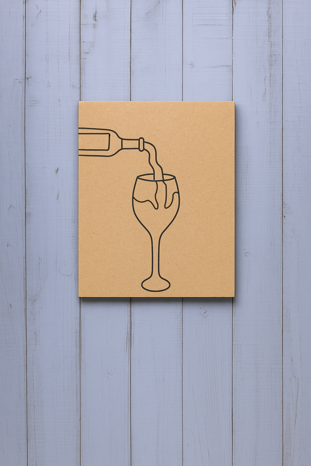 Pre-marked MDF board with wine pouring into glass design – outline engraving.